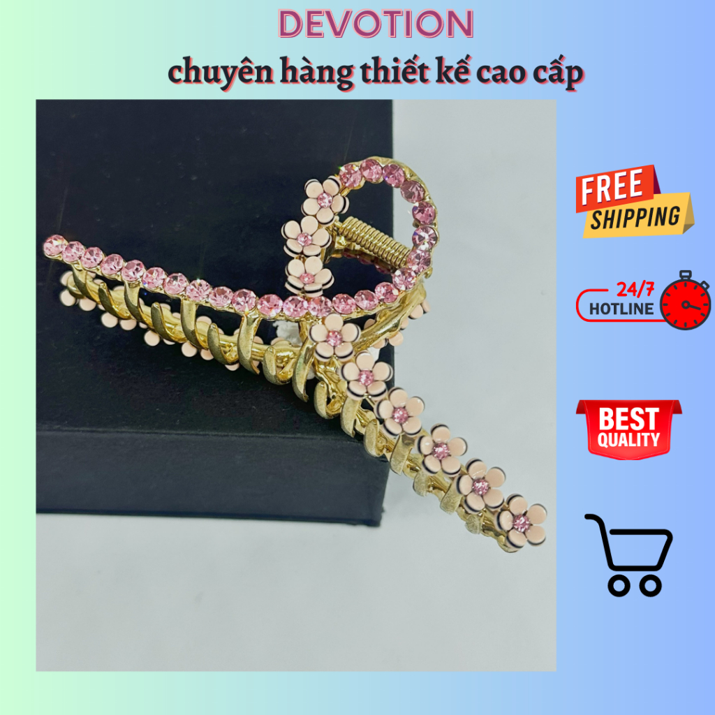 Kẹp tóc càng cua Hàn Quốc đính đá pha lê, kim loại mạ vàng cao cấp cỡ lớn 12cm