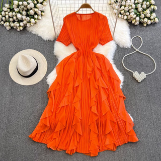 #2865 [Order] Đầm tay ngắn cổ tròn xếp ly nhiều màu
