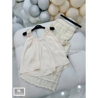 Set lụa mix chân váy ren siêu xinh Phạm Nhi