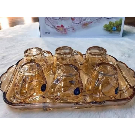bộ 6 chiếc chén vàng/ ly cốc vàng kèm khay