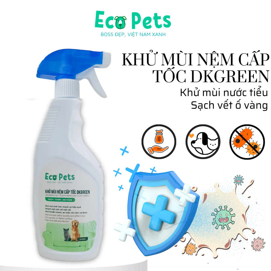 Xịt nệm DKGREEN ECOPETS xịt khử mùi chó mèo cấp tốc khử sạch vết bẩn ố vàng mùi nước tiểu chó mèo - 500ml