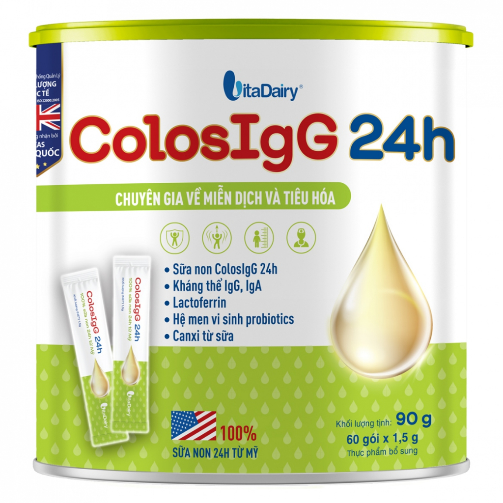 Sữa Bột Vitadairy ColosIgG 24h dạng gói 90g giúp tăng đề kháng, miễn dịch, giảm bệnh vặt cho bé