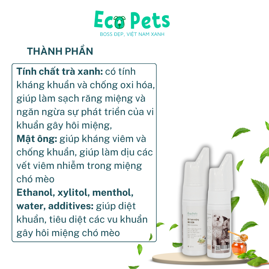 Xịt thơm miệng DKGREEN cho chó mèo giúp thơm miệng giảm mùi hôi - 60ml ECOPETS