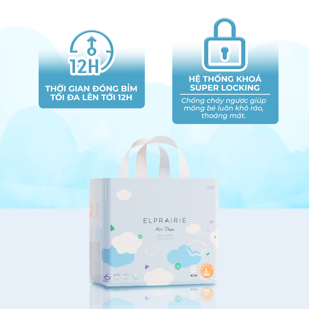Túi Dùng Thử 6 Miếng Tã/Bỉm Quần ELPRAIRIE  Air Thin Size L/XL Cho Bé 10-14kg, Êm Ái Nhẹ Tênh, Đai Chun Co Giãn Mềm Mại