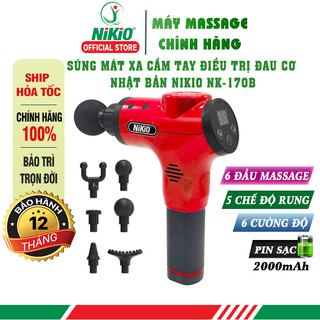 Súng massage cầm tay nhật bản nikio nk-170b - 6 đầu, 5 chế độ mát xa - màu đỏ