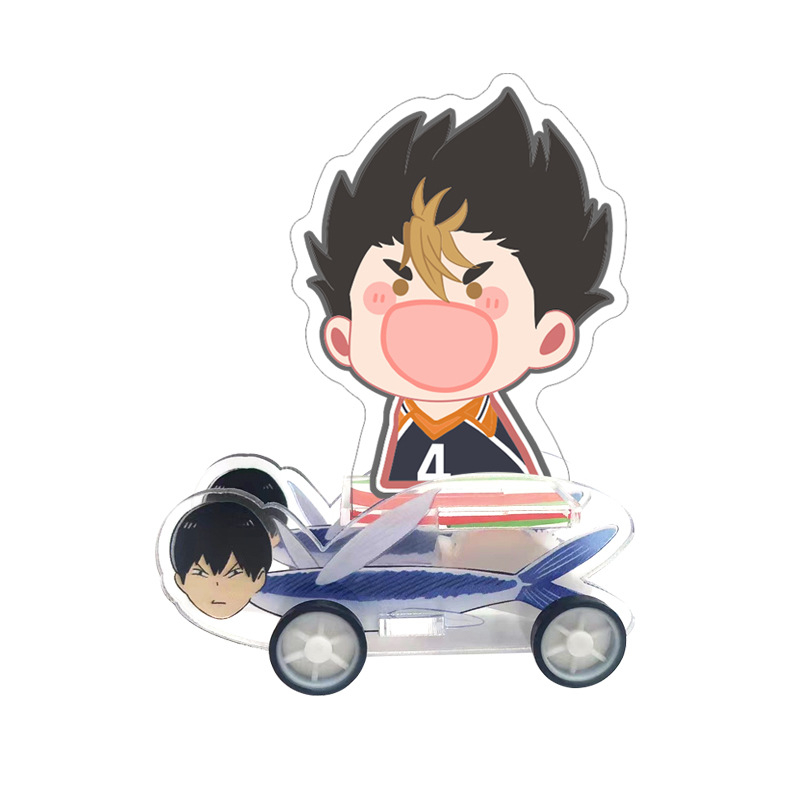 Mô hình STANDEE ANIME HAIKYUU - VUA BÓNG CHUYỀN cùng xe trượt cá chuồn Tobio hài hước trang trí để bàn Chibi cute