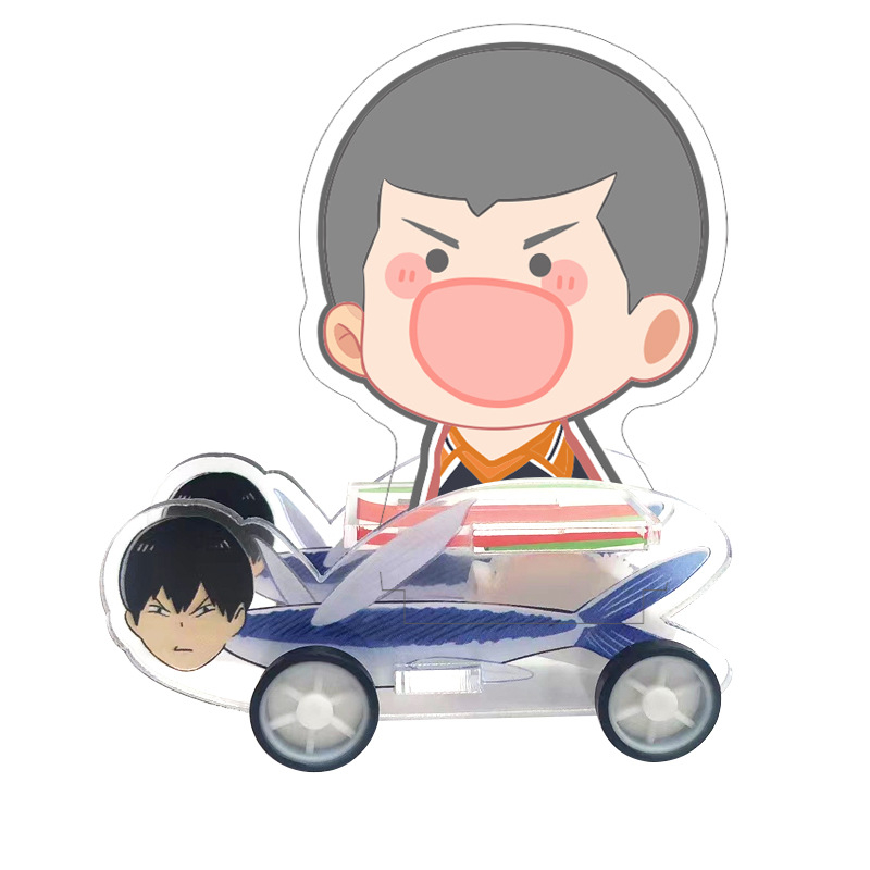Mô hình STANDEE ANIME HAIKYUU - VUA BÓNG CHUYỀN cùng xe trượt cá chuồn Tobio hài hước trang trí để bàn Chibi cute