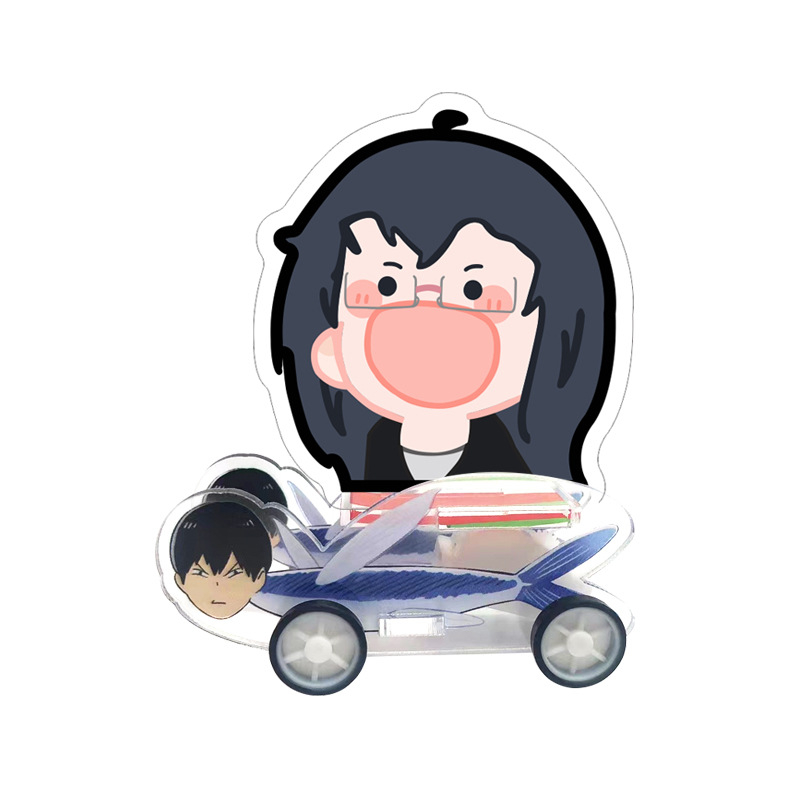 Mô hình STANDEE ANIME HAIKYUU - VUA BÓNG CHUYỀN cùng xe trượt cá chuồn Tobio hài hước trang trí để bàn Chibi cute