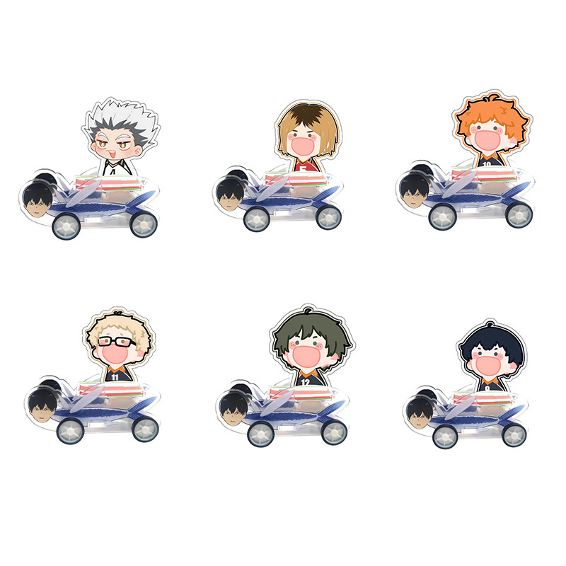 Mô hình STANDEE ANIME HAIKYUU - VUA BÓNG CHUYỀN cùng xe trượt cá chuồn Tobio hài hước trang trí để bàn Chibi cute