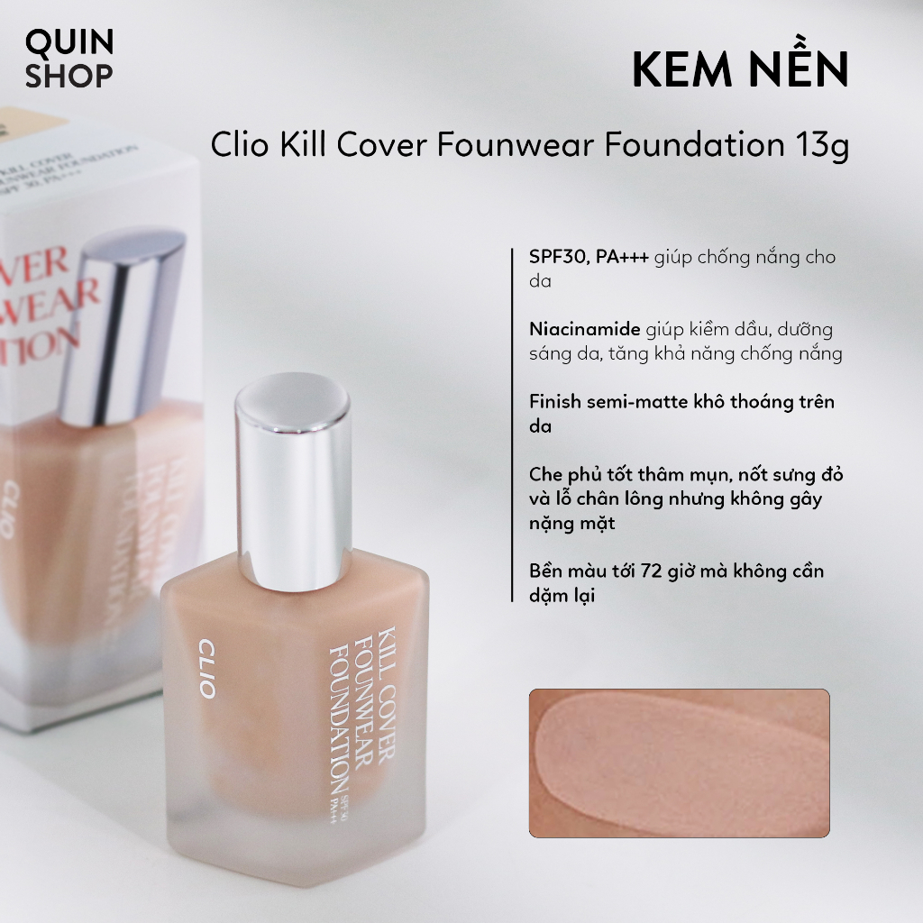 Kem Nền Che Phủ Tốt, Chống Nắng Cho Da Clio Kill Cover Founwear Foundation SPF30 PA+++