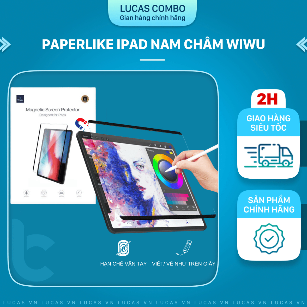 Dán Paperlike IPAD Nam Châm Magnetic WIWU Cho Cảm Giác Viết Vẽ Như Giấy Thật, Không Cần Gỡ Kính Cường Lực