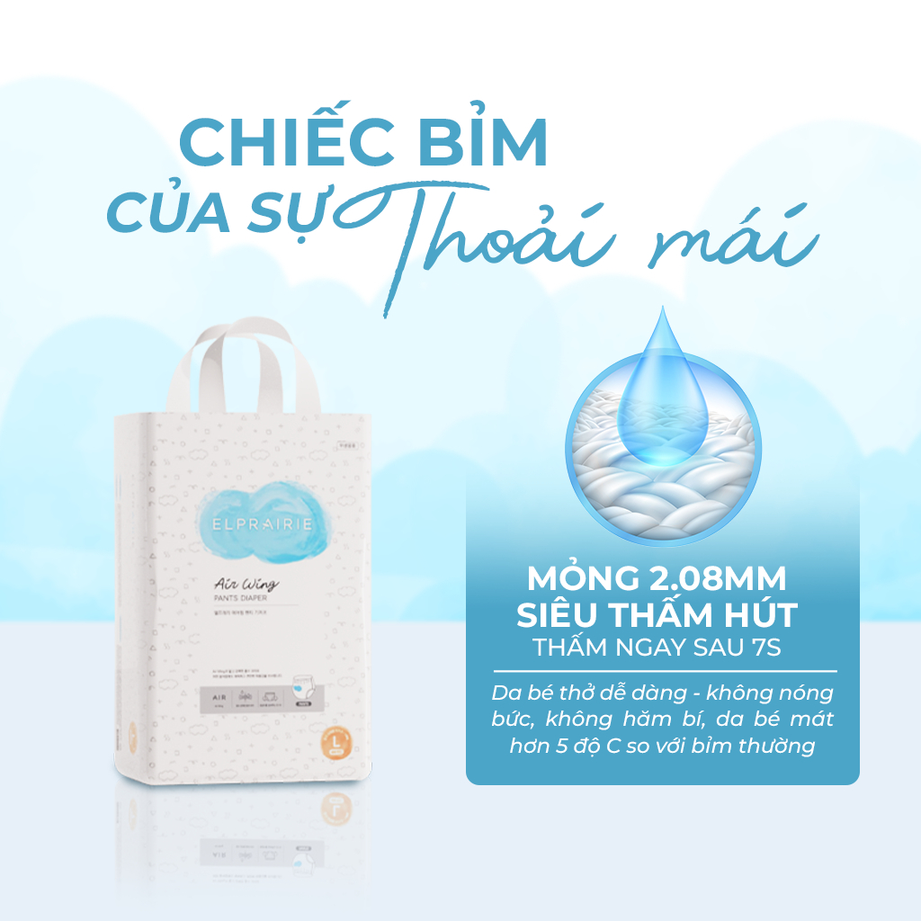 Túi Dùng Thử 6 Miếng Tã Quần ELPRAIRIE Air Wing Size L/XL Nội Địa Hàn Quốc Cho Bé 9-17kg, Siêu Thấm Hút Siêu Khô Thoáng