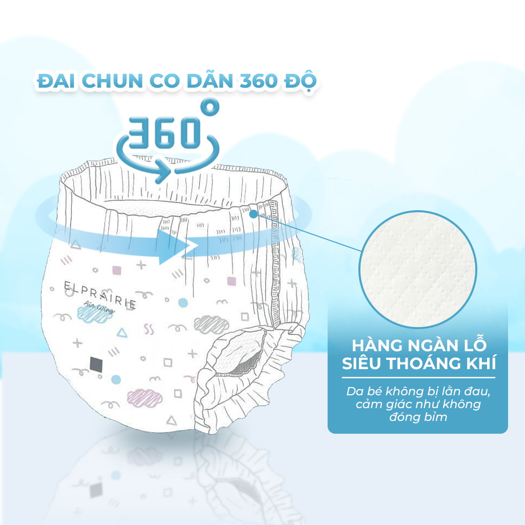 Túi Dùng Thử 6 Miếng Tã Quần ELPRAIRIE Air Wing Size L/XL Nội Địa Hàn Quốc Cho Bé 9-17kg, Siêu Thấm Hút Siêu Khô Thoáng