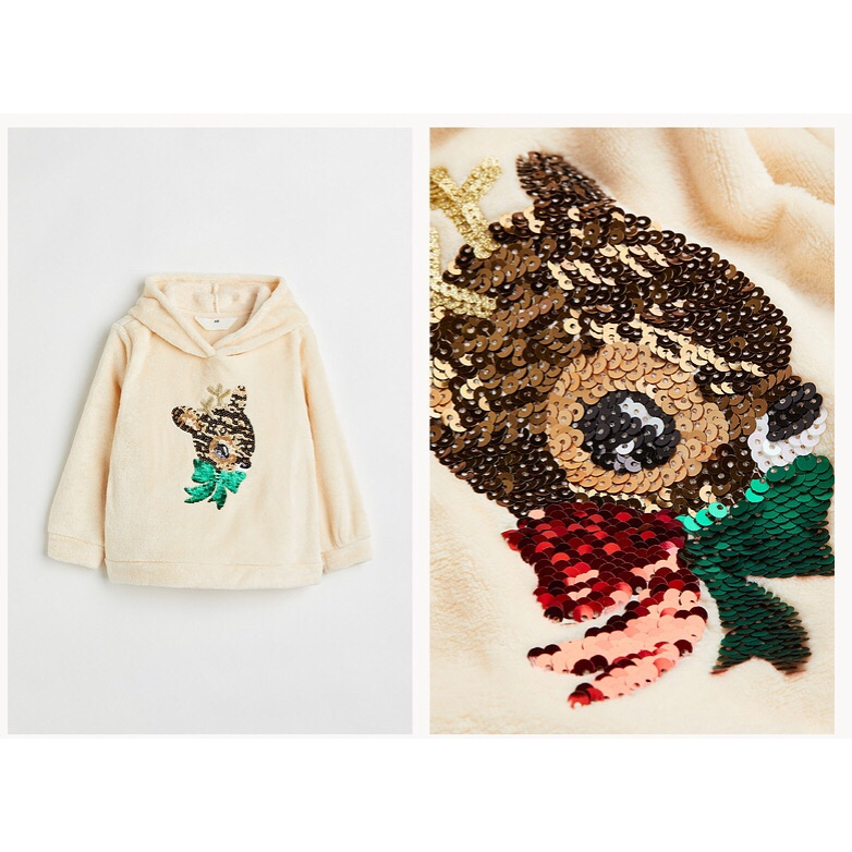Áo nỉ lông hoodie HM kem tuần lộc dễ thương A1K1T5