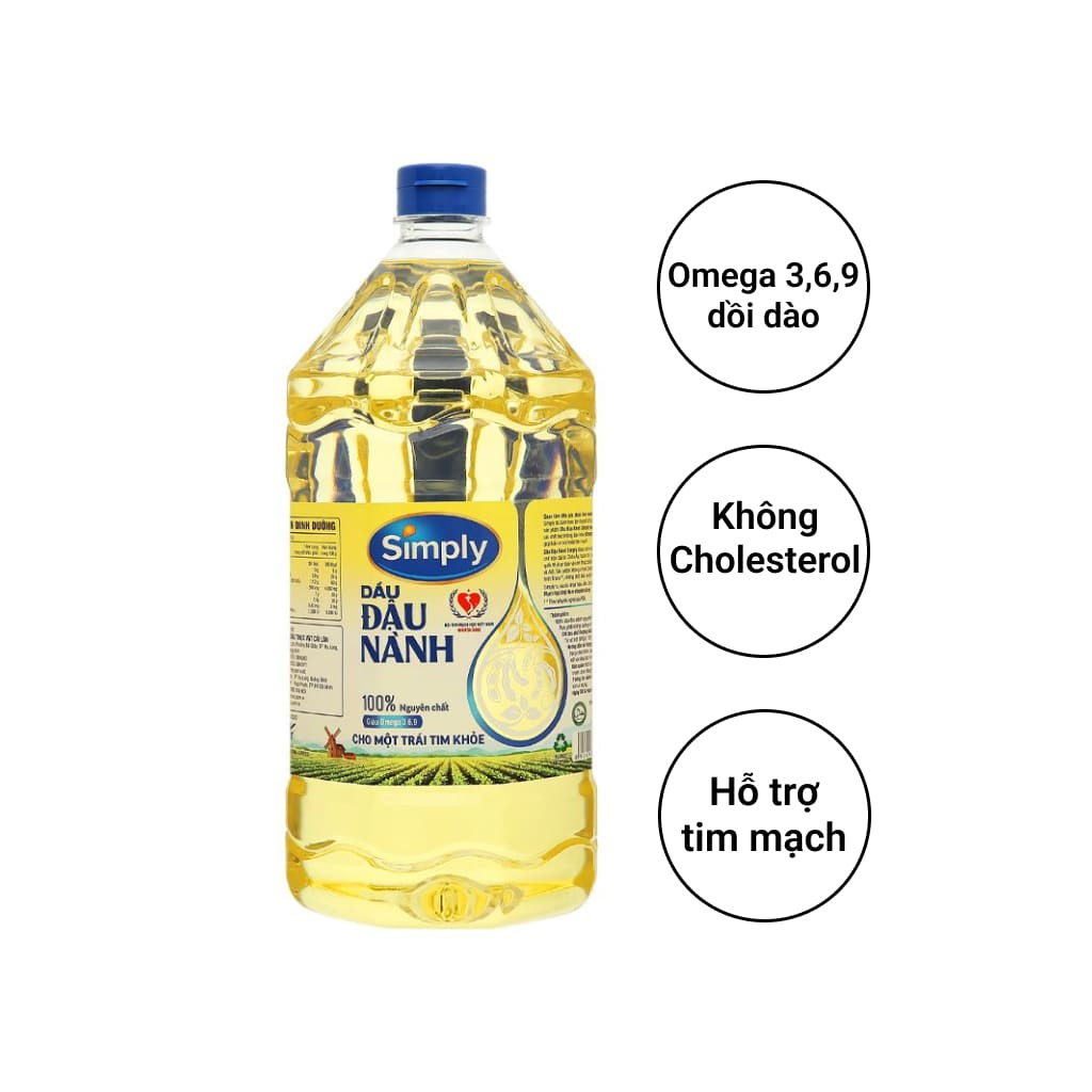 Dầu ăn Simply đậu nành chai 2L - dầu ăn cao cấp nguyên chất 2 lít - DATE MỚI