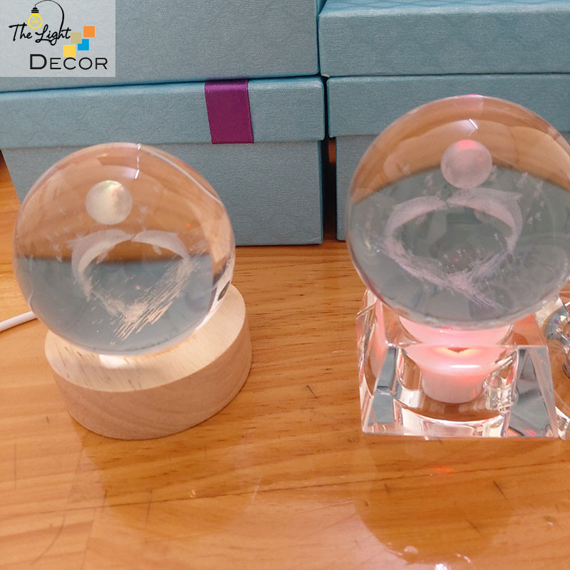 Bộ Quà Tặng Quả Cầu Pha Lê 3D larser LED cá heo CH03