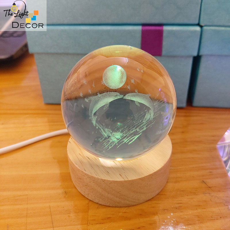 Bộ Quà Tặng Quả Cầu Pha Lê 3D larser LED cá heo CH03