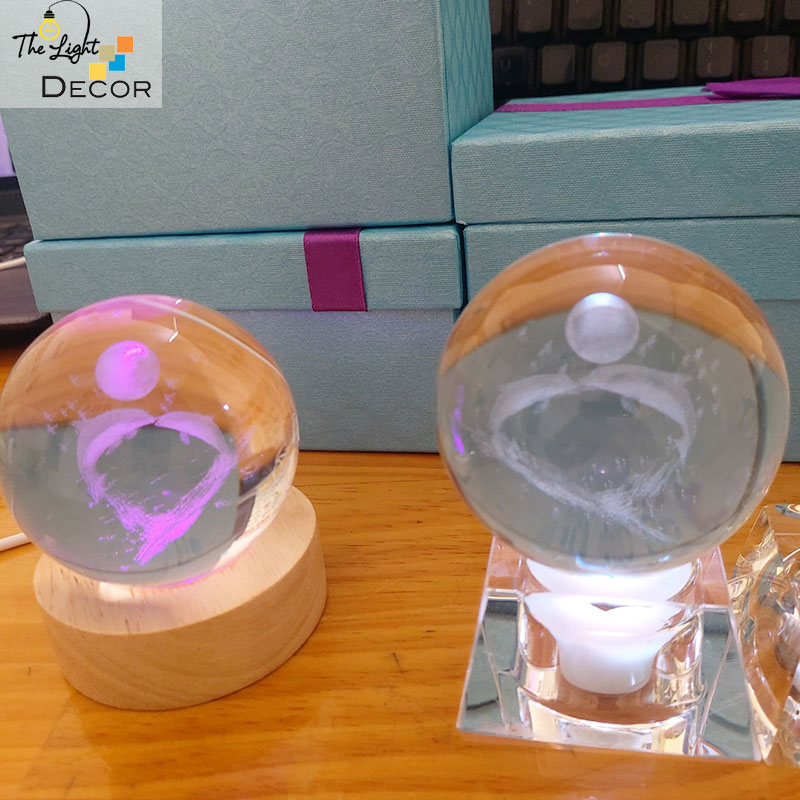 Bộ Quà Tặng Quả Cầu Pha Lê 3D larser LED cá heo CH03