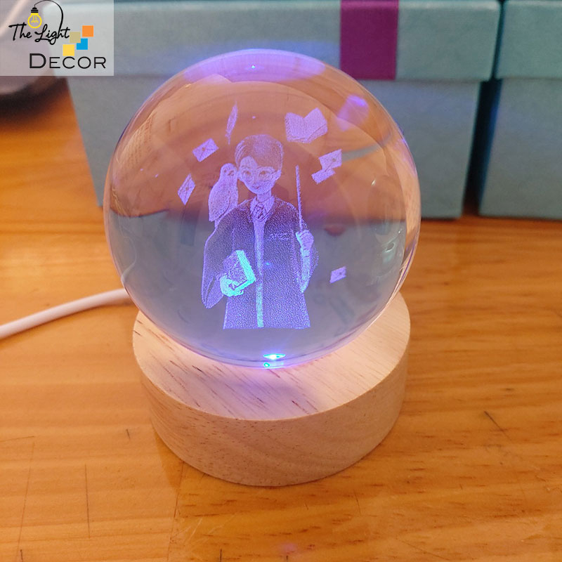 Bộ Quà Tặng Quả Cầu Pha Lê 3D larser LED Harry Potter