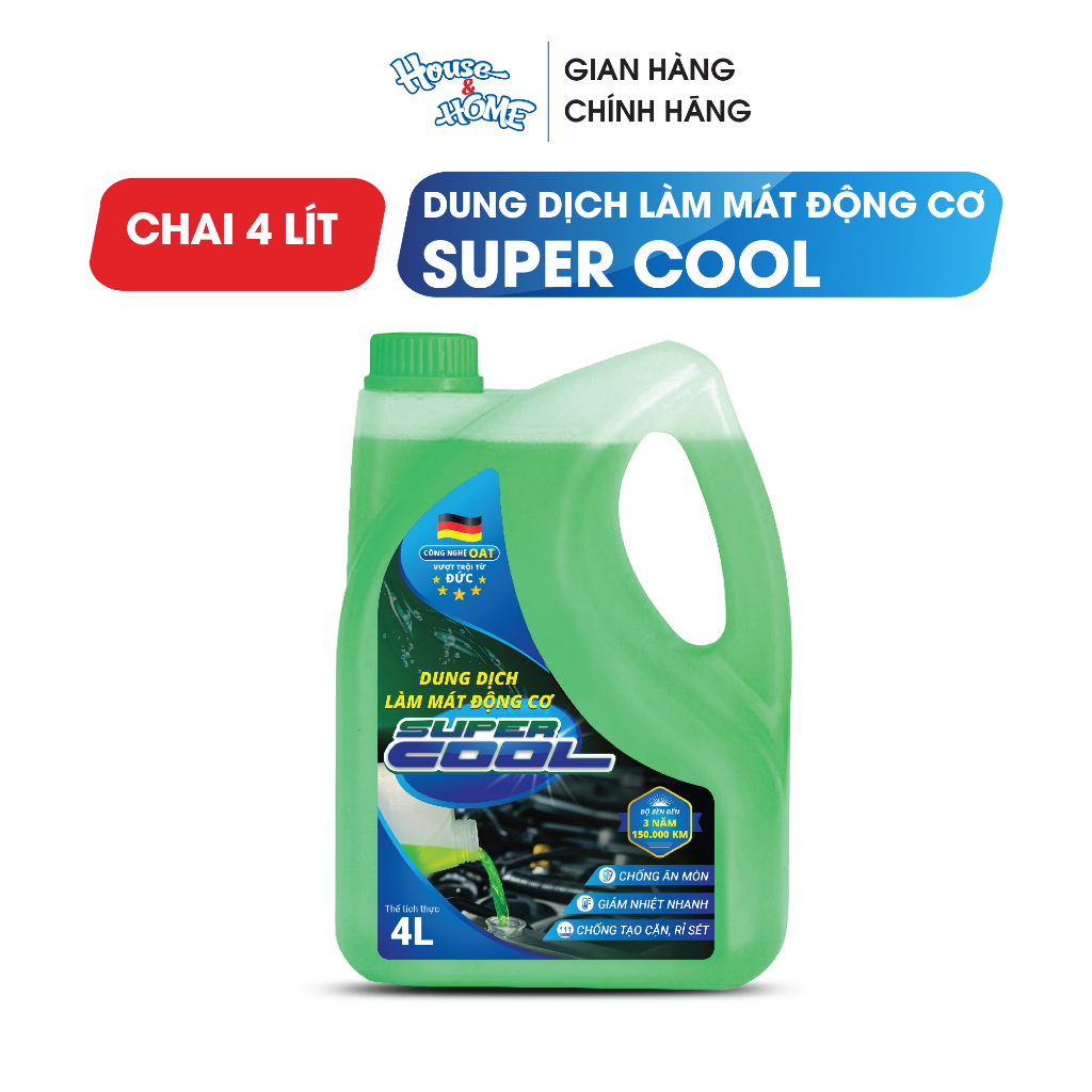 Nước làm mát động cơ oto Super Cool màu xanh dung tích 4 lít