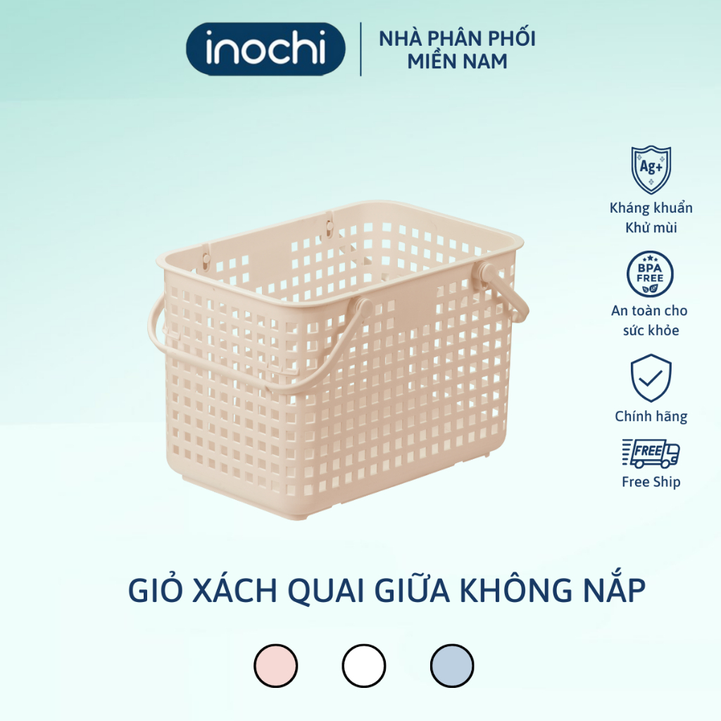 Giỏ quai giữa không nắp INOCHI, đựng quần áo, đồ chơi, đồ đi sinh, có quai xách, bền màu hạn chế giòn gãy