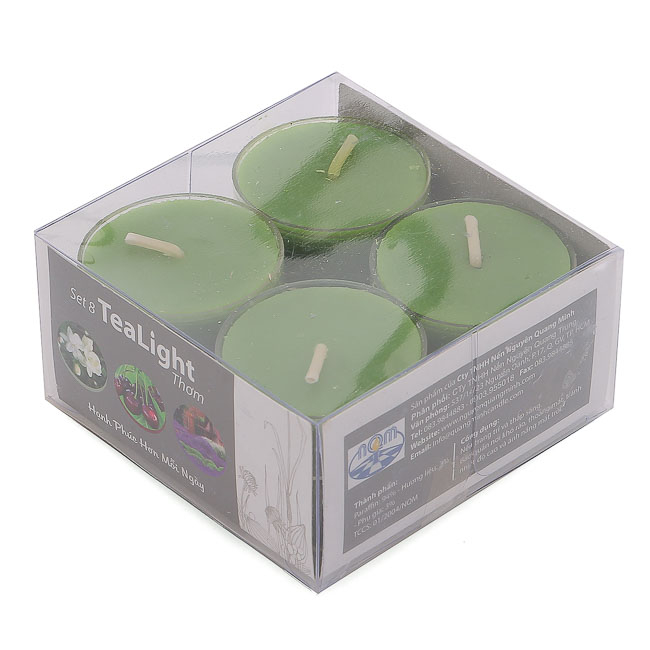 Hộp 8 nến tealight thơm đế nhựa Eden Candle FTRAMART NQM2059 Green Figueroa (Xanh lá, Hương táo xanh)