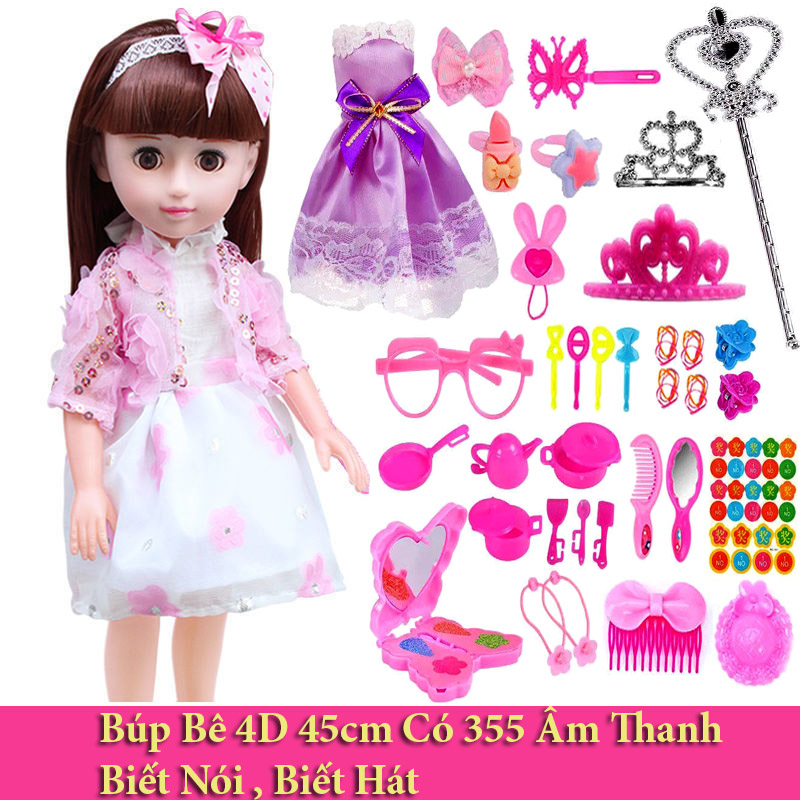 Búp Bê Mắt Đá Tóc Thẳng 355 Âm Thanh , Biết Hát , Biết Nói Kèm Phụ Kiện