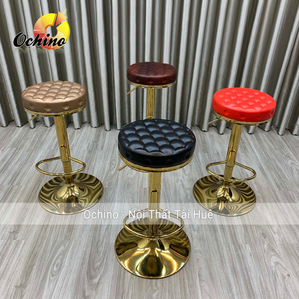 Ghế Quầy Bar, Ghế Chụp Hình Chân Inox Mạ Mẫu Tổ Ong Tùy Chỉnh Độ Cao Từ 60-80Cm (Hàng Sẵn)
