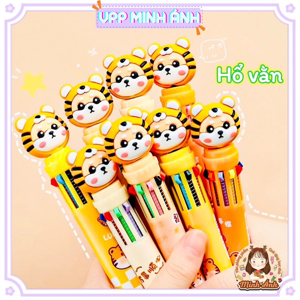 Bút Bi Bấm 10 Màu Ngòi 0.5mm Họa Tiết Hổ Gấu Dâu Phi Hành Gia Sanrio Mực Viết Trơn Đều Làm Quà Tặng Khen Thưởng Học Sinh