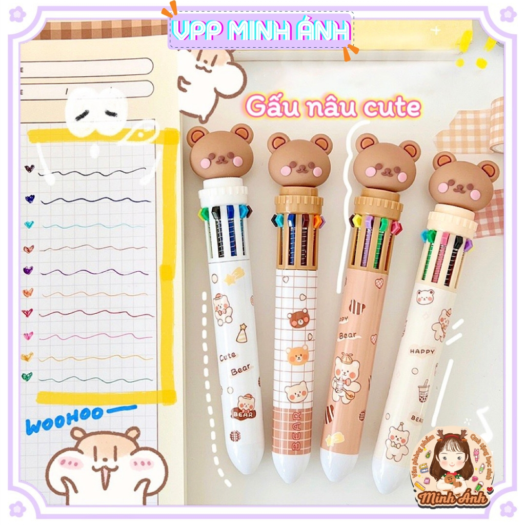 Bút Bi Bấm 10 Màu Ngòi 0.5mm Họa Tiết Hổ Gấu Dâu Phi Hành Gia Sanrio Mực Viết Trơn Đều Làm Quà Tặng Khen Thưởng Học Sinh