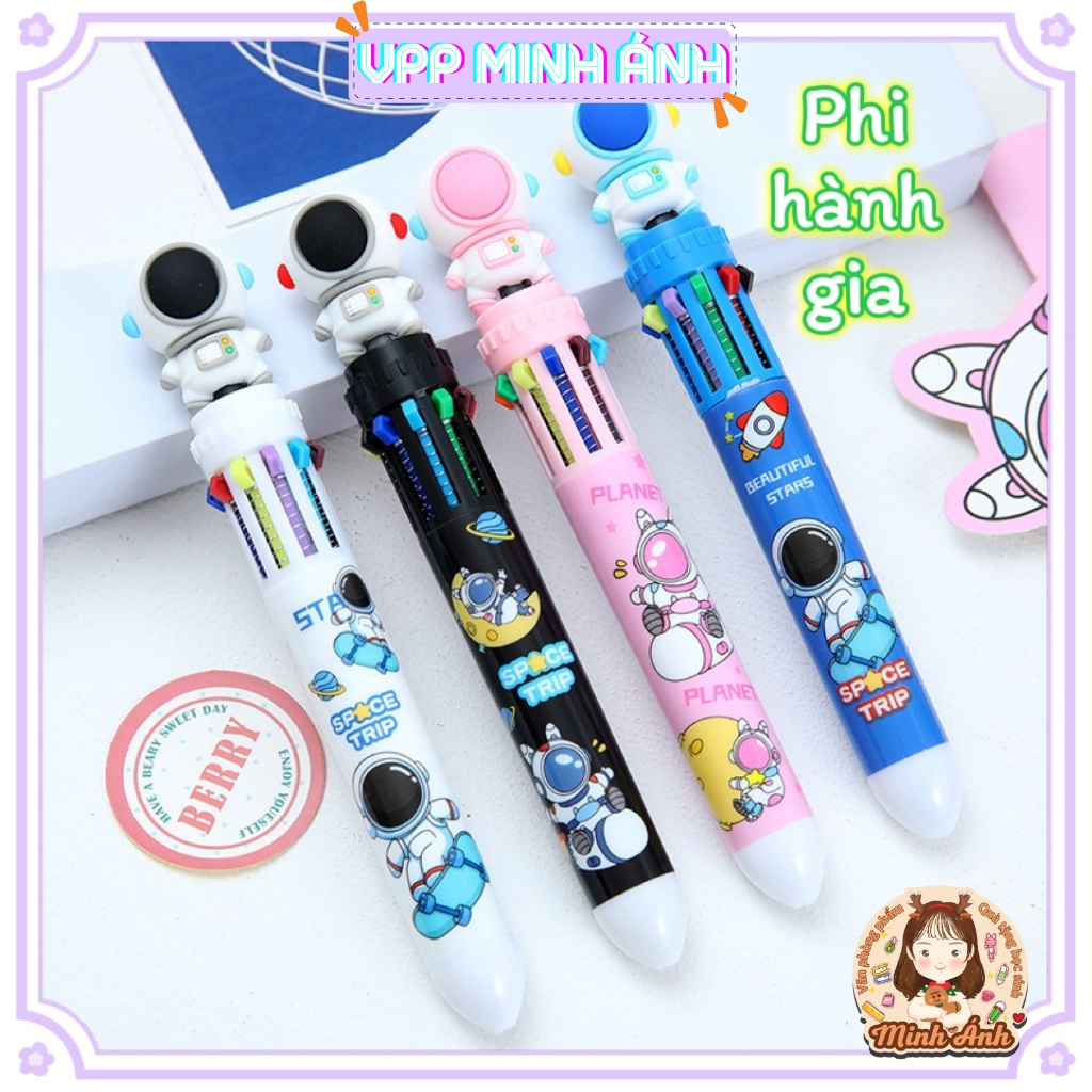 Bút Bi Bấm 10 Màu Ngòi 0.5mm Họa Tiết Hổ Gấu Dâu Phi Hành Gia Sanrio Mực Viết Trơn Đều Làm Quà Tặng Khen Thưởng Học Sinh