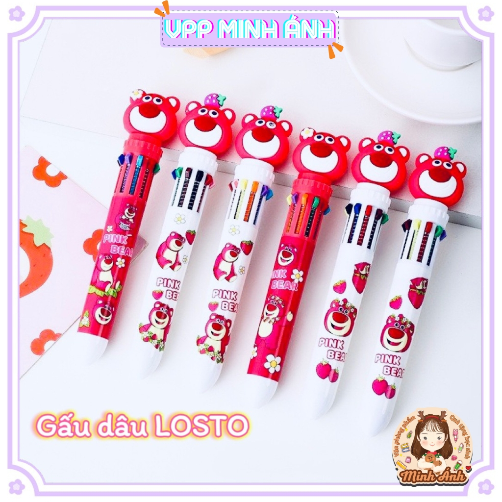 Bút Bi Bấm 10 Màu Ngòi 0.5mm Họa Tiết Hổ Gấu Dâu Phi Hành Gia Sanrio Mực Viết Trơn Đều Làm Quà Tặng Khen Thưởng Học Sinh