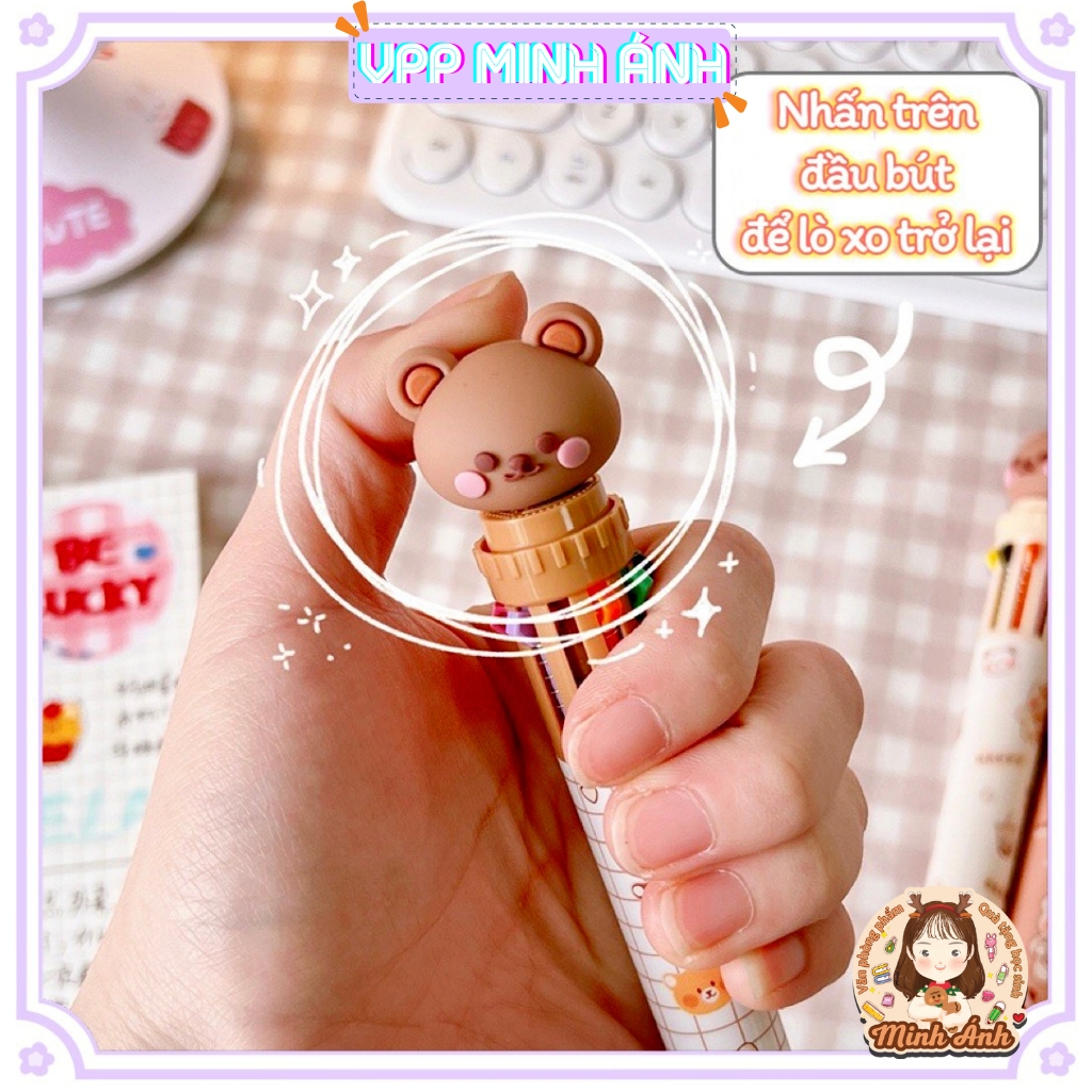 Bút Bi Bấm 10 Màu Ngòi 0.5mm Họa Tiết Hổ Gấu Dâu Phi Hành Gia Sanrio Mực Viết Trơn Đều Làm Quà Tặng Khen Thưởng Học Sinh