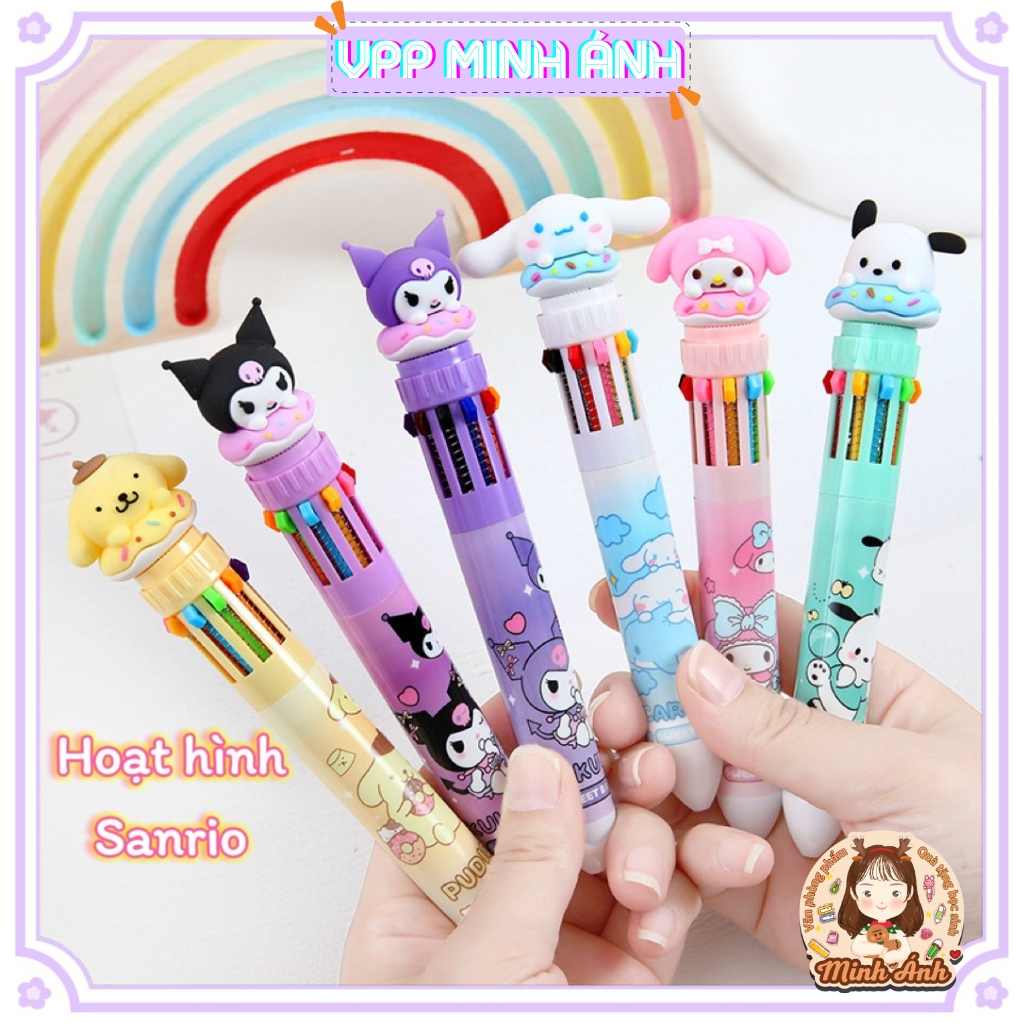 Bút Bi Bấm 10 Màu Ngòi 0.5mm Họa Tiết Hổ Gấu Dâu Phi Hành Gia Sanrio Mực Viết Trơn Đều Làm Quà Tặng Khen Thưởng Học Sinh
