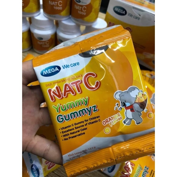Kẹo dẻo Nat C Yummy Gummyz Thái Lan (Gói 5 viên) - Bổ sung vitamin C - Mega We care
