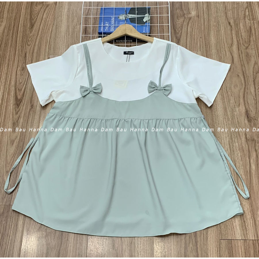 Áo bầu giả yếm big size  dễ thương cho mẹ trẻ có size 100kg áo mềm mát không nhăn vải cao cấp
