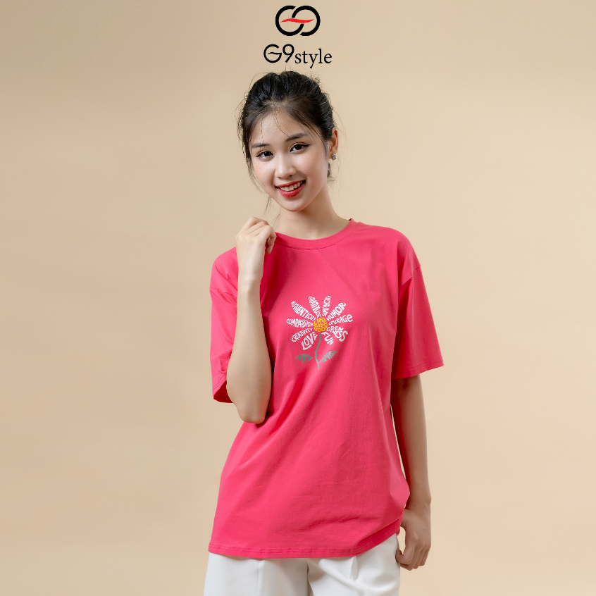 Áo thun cotton nữ in hình hoa cúc G9 STYLE, áo cotton thoáng mát in chữ cách điệu thời trang, trẻ trung