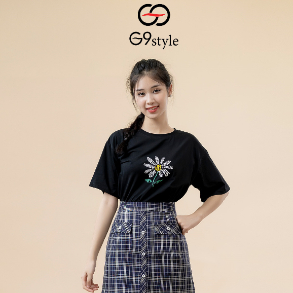 Áo thun cotton nữ in hình hoa cúc G9 STYLE, áo cotton thoáng mát in chữ cách điệu thời trang, trẻ trung