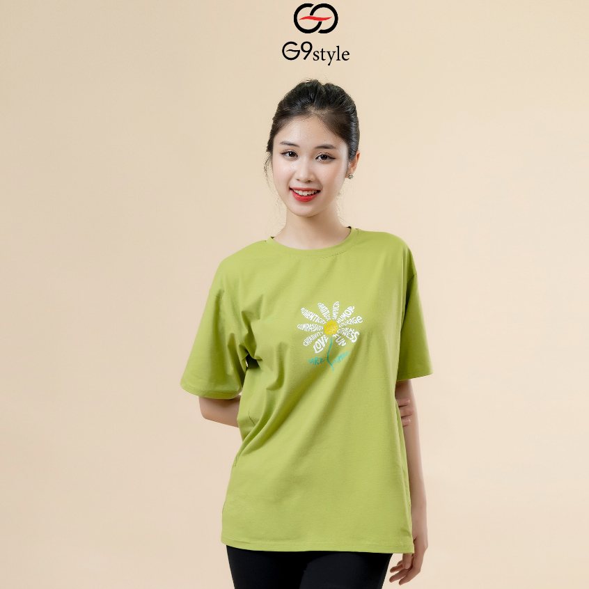 Áo thun cotton nữ in hình hoa cúc G9 STYLE, áo cotton thoáng mát in chữ cách điệu thời trang, trẻ trung