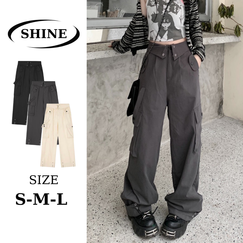 Quần ống rộng lưng thấp màu sắc thời trang cho nữ SHINE CLOTHES ,Quần ống rộng túi hộp cạp cúc bẻ chất kaki dày dặn
