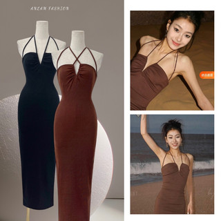 Đầm Body Yếm Xẻ Cổ V Form Siêu Chuẩn Hack Dáng Cực Sang Màu Đen Nâu Freesize A2115