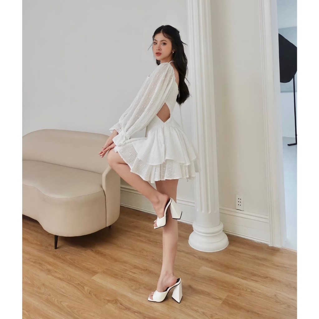 Guốc cao gót Minhtuyetshoes hở mũi quai ngang bản rộng- Guốc cao gót gót vuông xéo cao 9cm gót nai mã GCGV