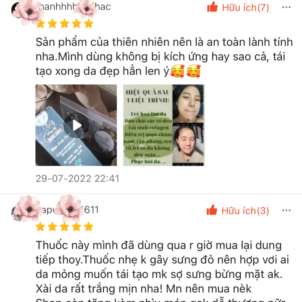 Tái tạo da Cao Cấp Đông y Hạnh Sinoo 100% thiên nhiên loại nhẹ không gây bong - Hỗ trợ da khoẻ đẹp căng bóng - Handmade