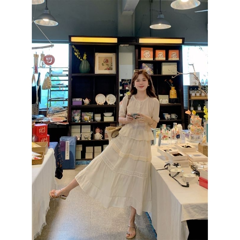 Áo Sơ Mi Nữ Bánh Bèo + Chân Váy Dài Điệu Đà Phong Cách Tiểu Thư Sang Chảnh Mẫu Mới