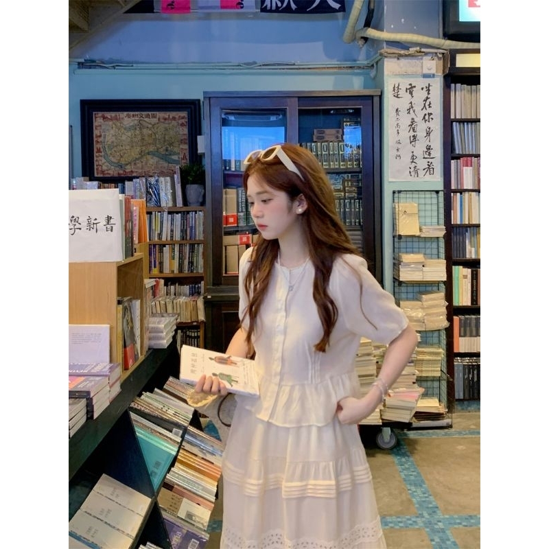 Áo Sơ Mi Nữ Bánh Bèo + Chân Váy Dài Điệu Đà Phong Cách Tiểu Thư Sang Chảnh Mẫu Mới