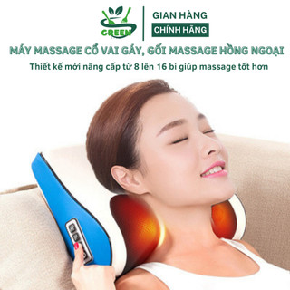 Gối massage cổ vai gáy hồng ngoại 16 bi đảo chiều, máy mát xa cổ vai gáy giảm đau nhức mỏi vai gáy toàn thân thư giãn