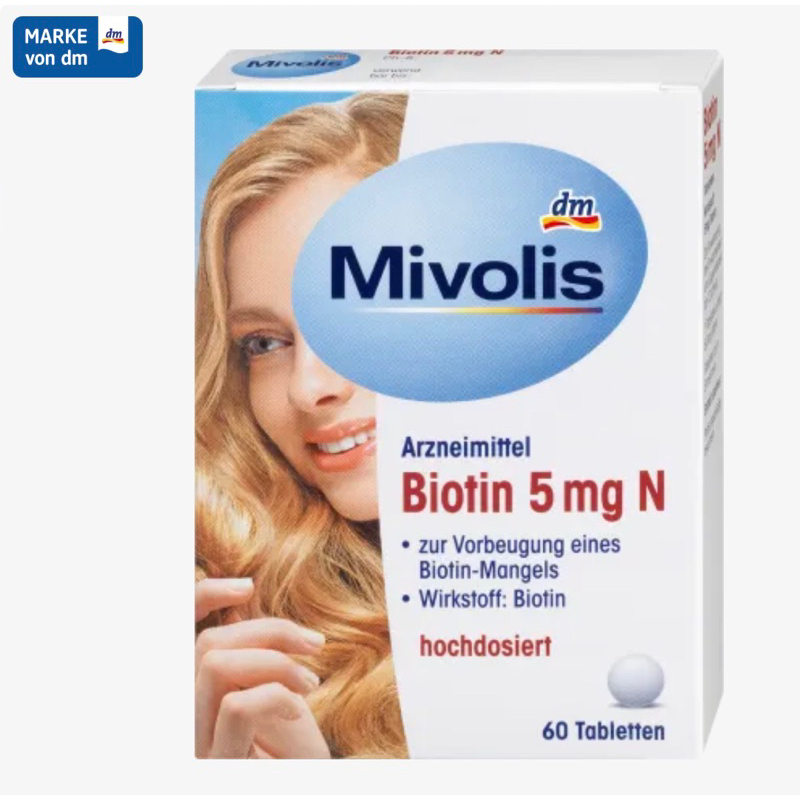 Viên dưỡng đẹp da tóc móng Biotin Mivolis dưỡng tóc, giảm rụng tóc - Hộp 60 viên