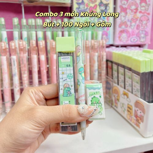 Combo Bút Chì Bấm Và 100 Ngòi Tặng Kèm Gôm Tẩy, Bút Chì 2B Hoạt Hình Siêu Dễ Thương