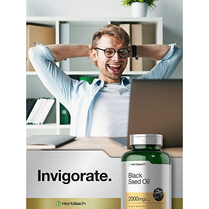 Viên uống dầu hạt thì là đen Horbaach Black Seed Oil 2000mg hỗ trợ miễn dịch, chống oxy hóa và giảm viêm 120 viên