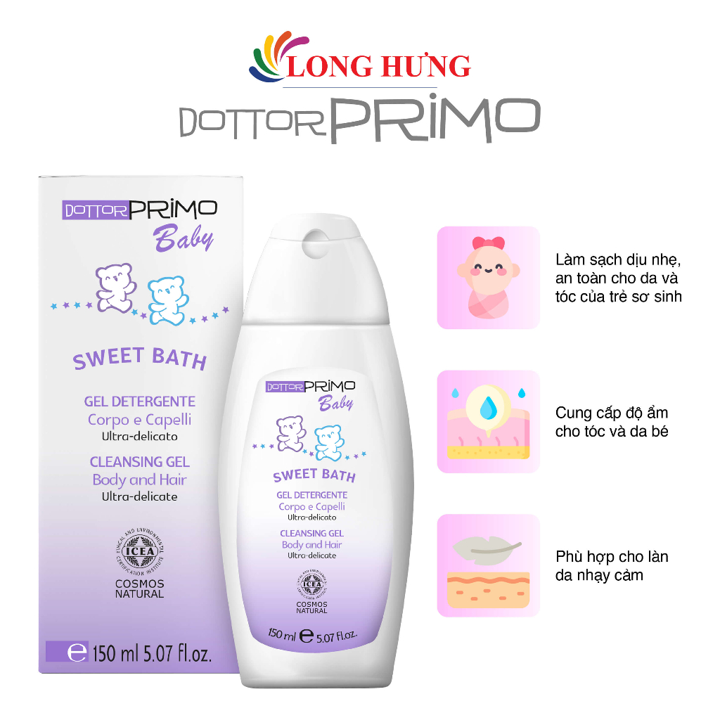 Sữa tắm gội Dottorprimo Baby Sweet Bath làm sạch và chăm sóc da bé (150ml)